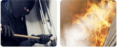Einbruch und Feuer