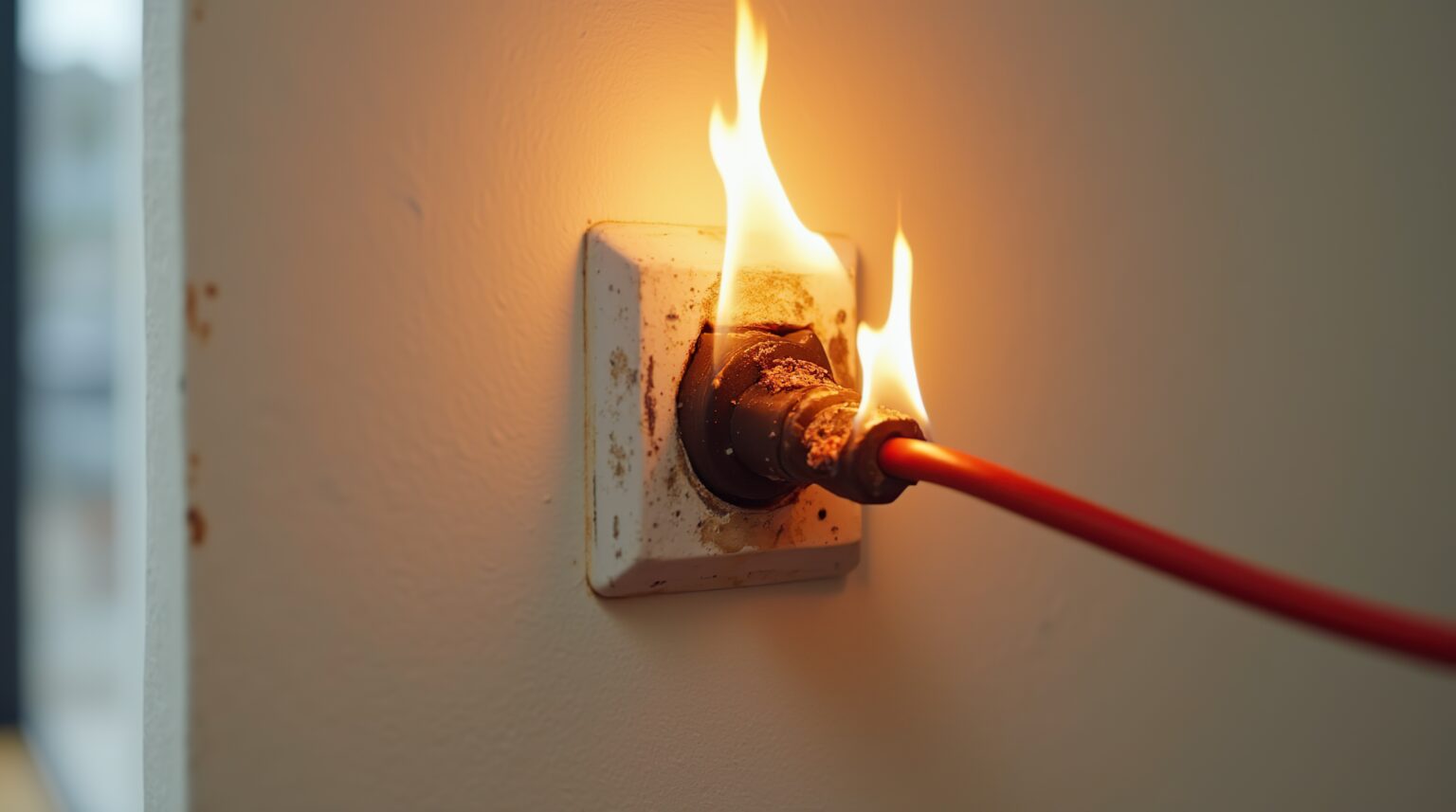 Steckdose brennt aufgrund eines Kurzschlusses